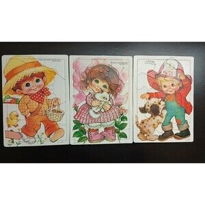 3 Children's Frame Tray Jigsaw Puzzle Fire Chief, Girl, Farm boy, Puppy
